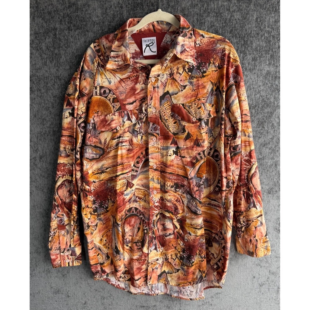 Vtg Roper Western Shirt XL Long Sleeve Tucson‎ Arizona Novelty Print USA Made
